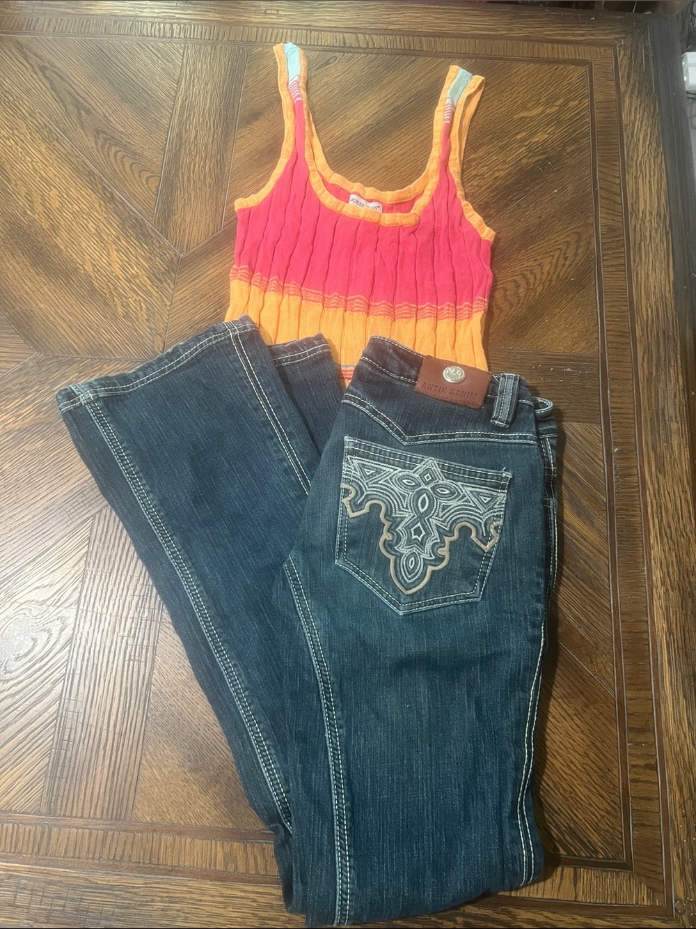 Antik Denim Dark Blue Bootcut Jeans with Embroidered Pocket (Bin 4-37)